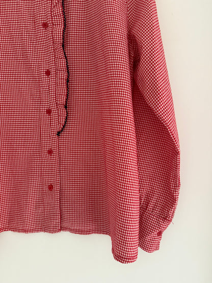 Chemise vichy rouge et blanche avec liseré bleu marine