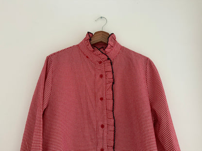 Chemise vichy rouge et blanche avec liseré bleu marine