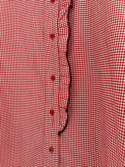Chemise vichy rouge et blanche avec liseré bleu marine