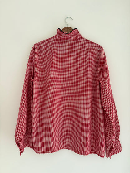 Chemise vichy rouge et blanche avec liseré bleu marine