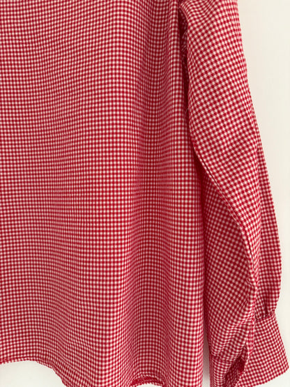 Chemise vichy rouge et blanche avec liseré bleu marine