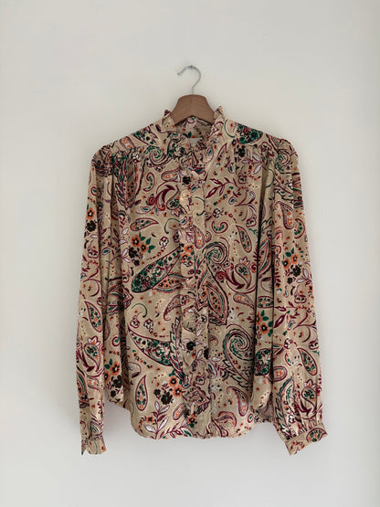 Chemise fluide beige avec motifs colorés