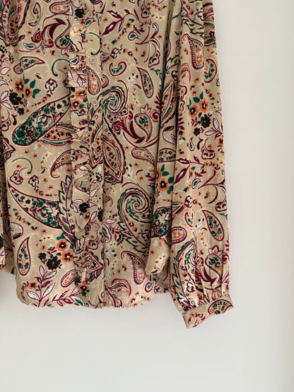 Chemise fluide beige avec motifs colorés