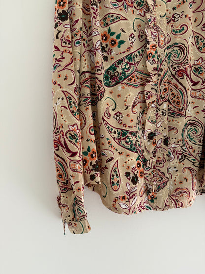Chemise fluide beige avec motifs colorés