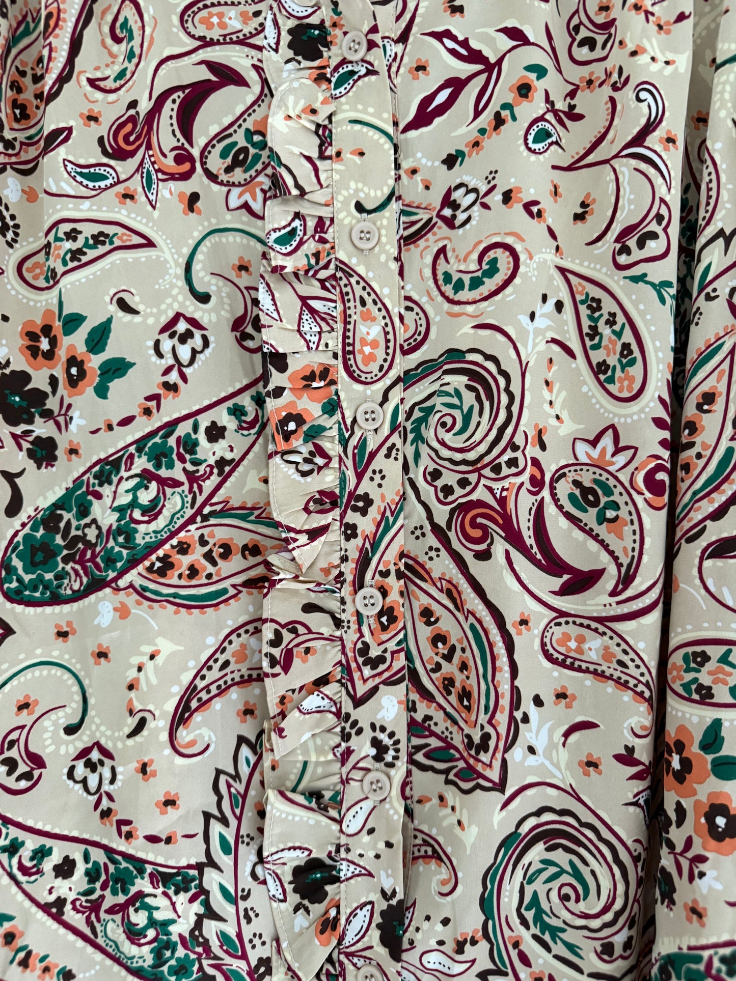 Chemise fluide beige avec motifs colorés