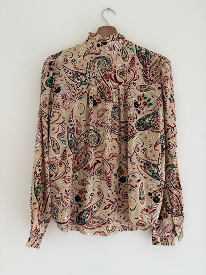 Chemise fluide beige avec motifs colorés