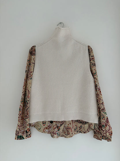 Pull sans manches avec grand col crème effet laine
