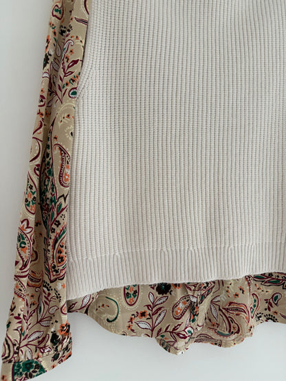 Pull sans manches avec grand col crème effet laine