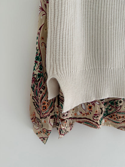 Pull sans manches avec grand col crème effet laine