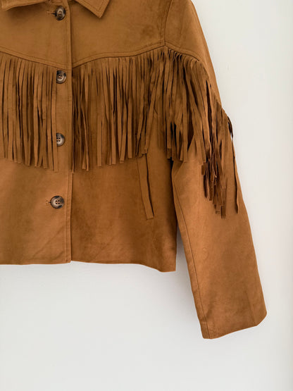 Veste camel effet daim avec franges