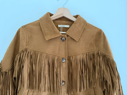 Veste camel effet daim avec franges