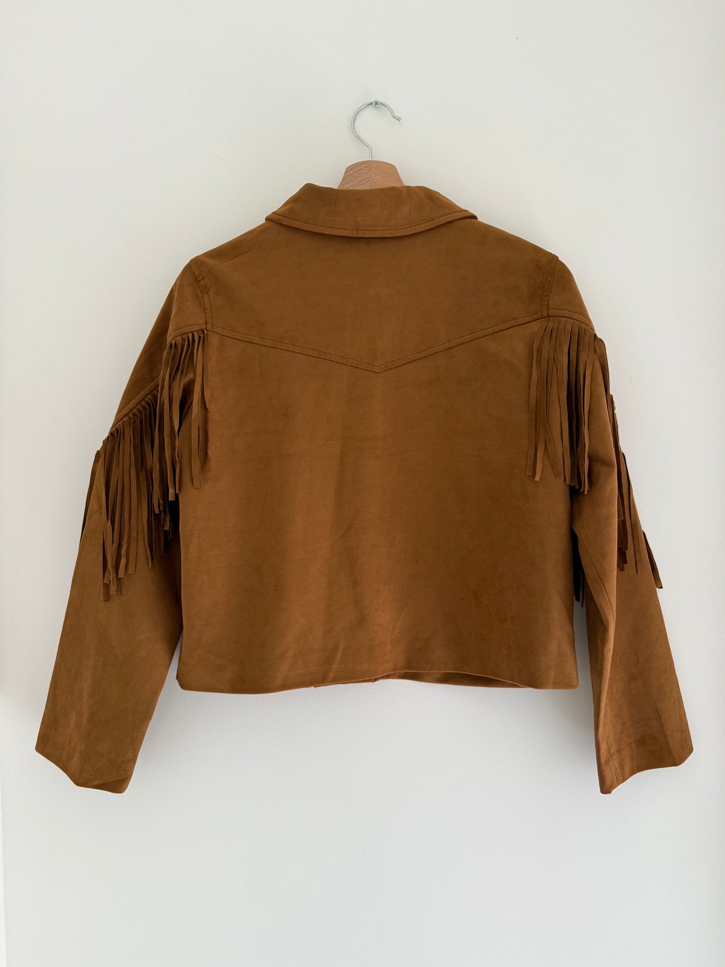 Veste camel effet daim avec franges