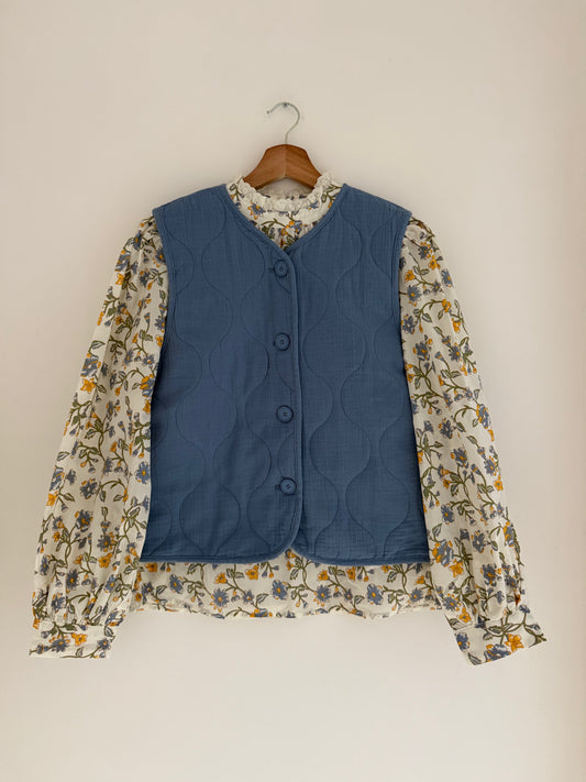 Gilet sans manches bleu matelassé gaz de coton