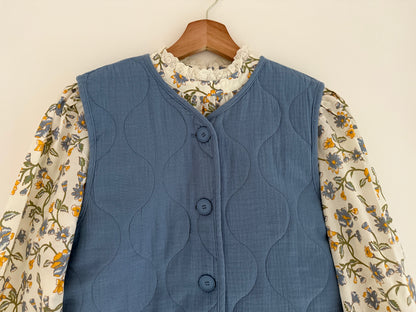 Gilet sans manches bleu matelassé gaz de coton