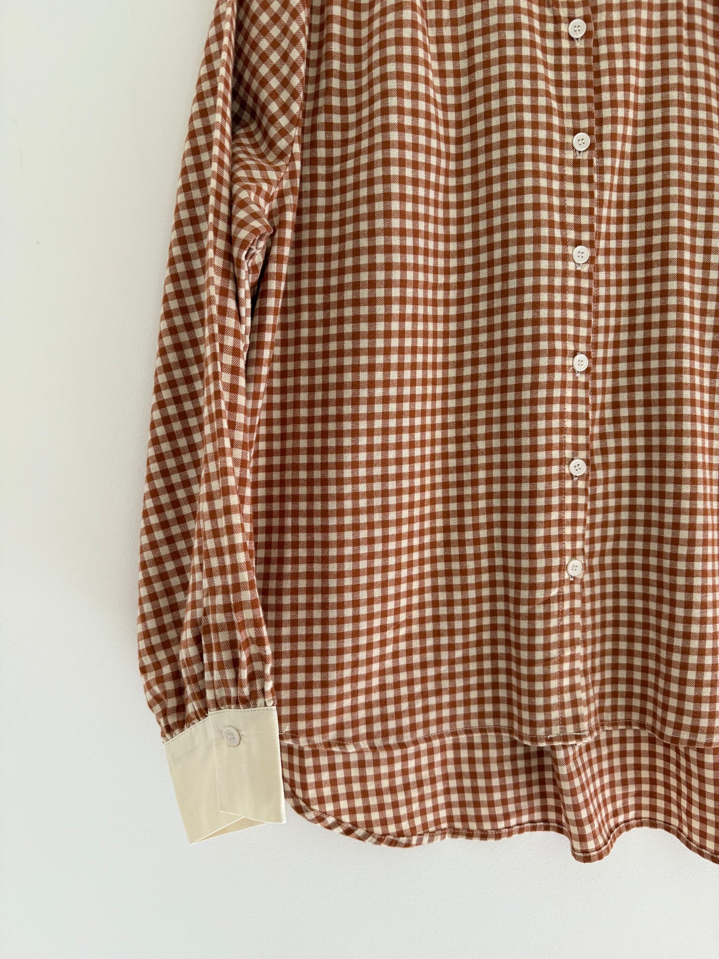 Chemise vichy camel et beige avec grand col blanc