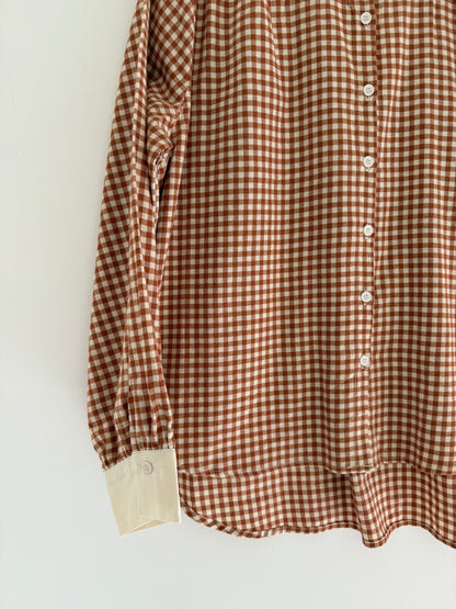Chemise vichy camel et beige avec grand col blanc