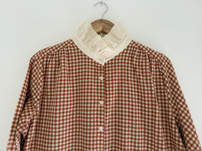 Chemise vichy camel et beige avec grand col blanc