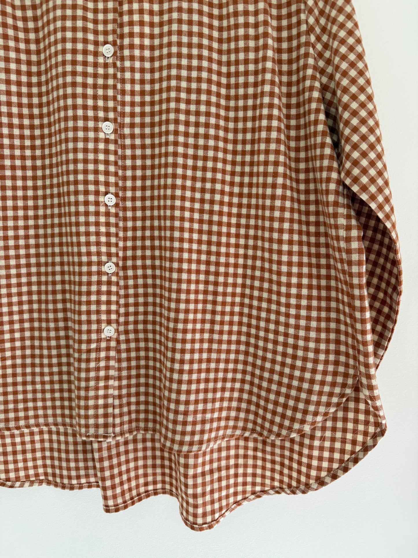 Chemise vichy camel et beige avec grand col blanc