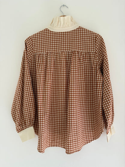 Chemise vichy camel et beige avec grand col blanc