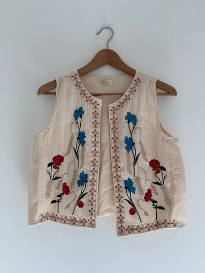 Gilet sans manches gaz de coton avec broderies