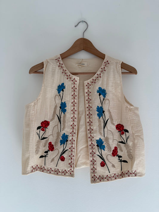 Gilet sans manches gaz de coton avec broderies