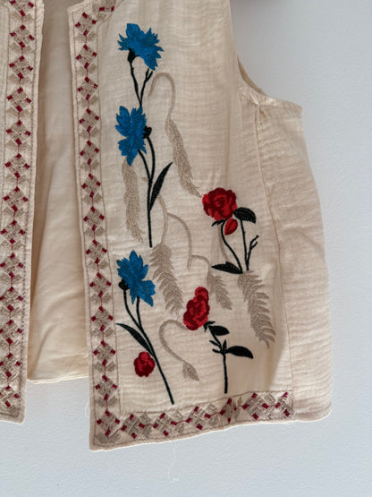 Gilet sans manches gaz de coton avec broderies