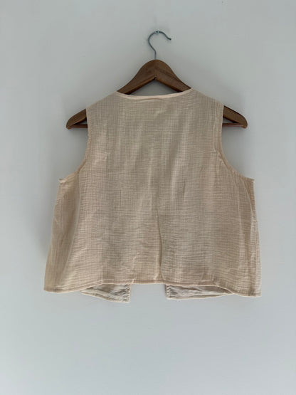 Gilet sans manches gaz de coton avec broderies