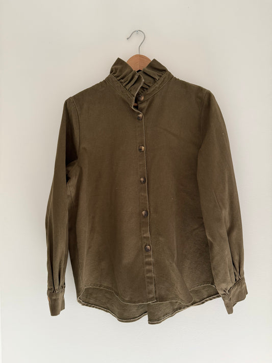 Sur chemise en jean kaki avec grand col