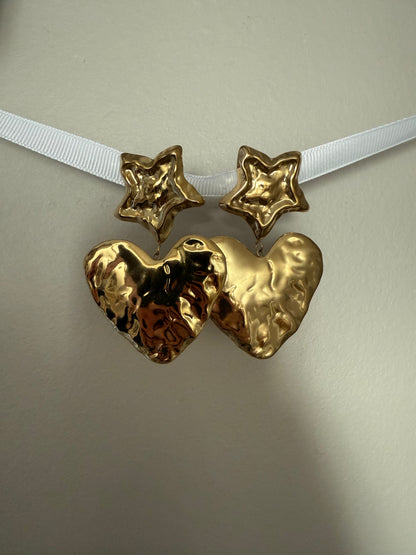 Boucles d'oreilles pendantes  forme coeur/ étoile