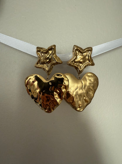Boucles d'oreilles pendantes  forme coeur/ étoile