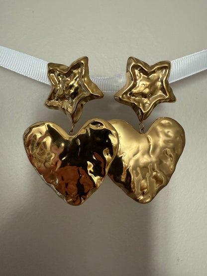 Boucles d'oreilles pendantes  forme coeur/ étoile