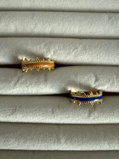 Bague anneau ouvert dorée avec bande de couleur