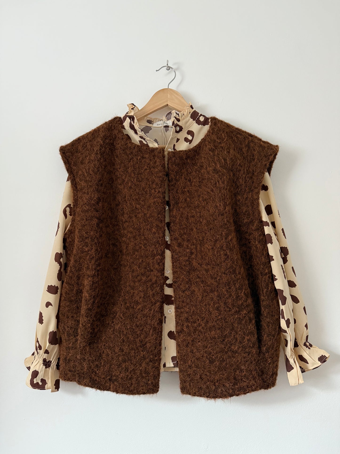 Blouse beige/ chocolat imprimé animal