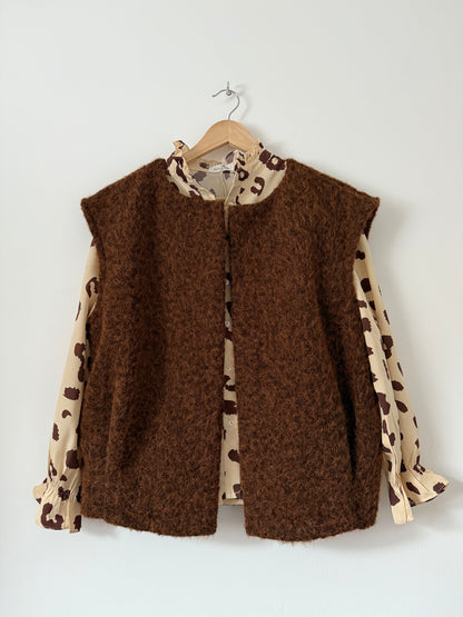 Blouse beige/ chocolat imprimé animal