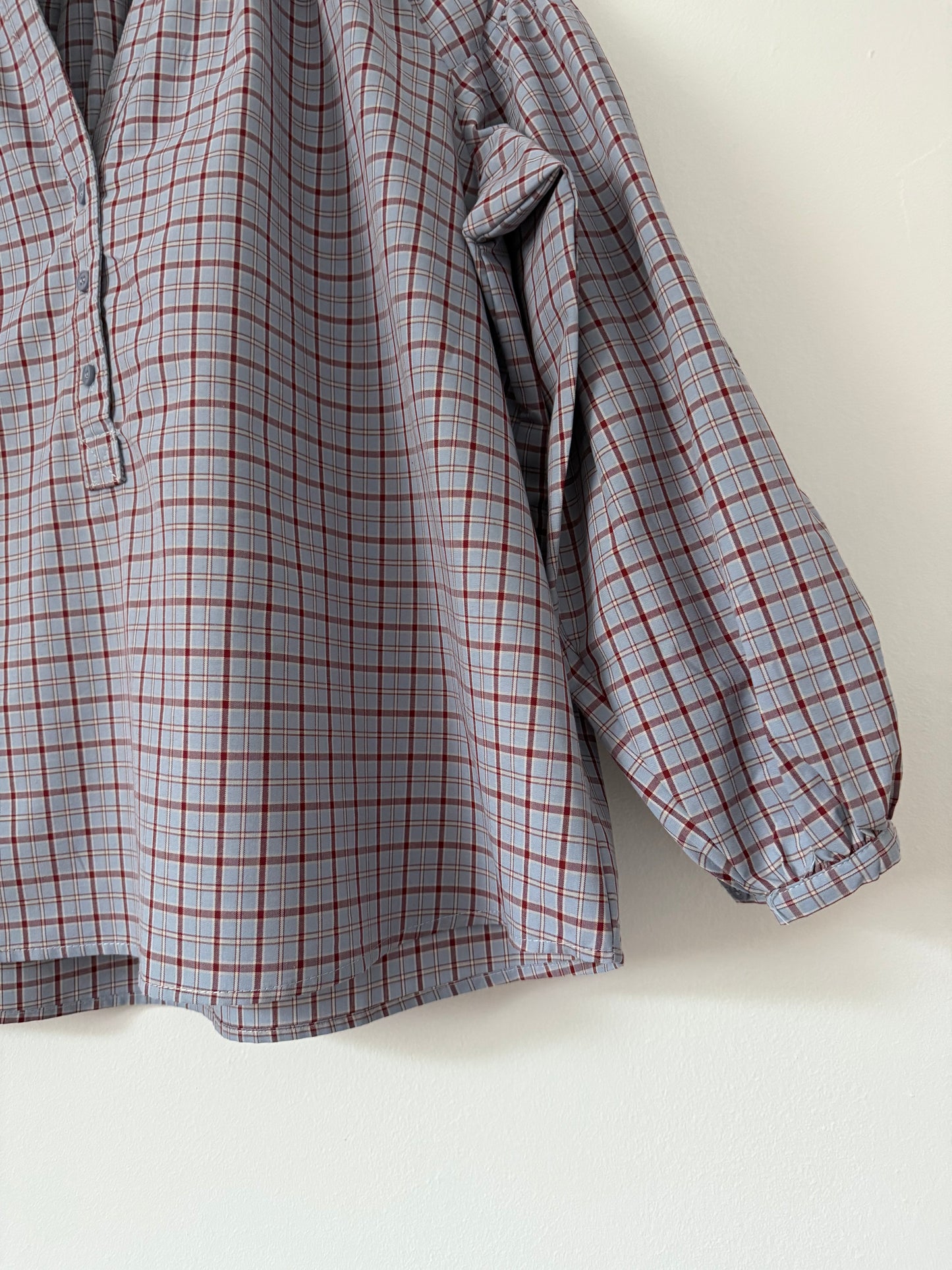 Blouse manches bouffantes à carreaux lilas
