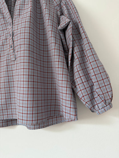 Blouse manches bouffantes à carreaux lilas