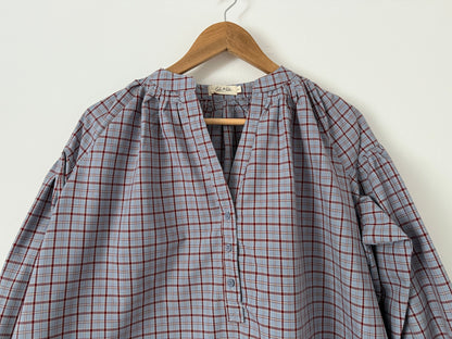 Blouse manches bouffantes à carreaux lilas