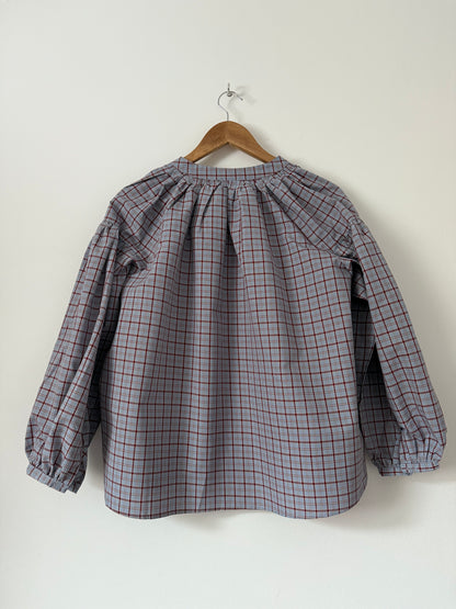 Blouse manches bouffantes à carreaux lilas