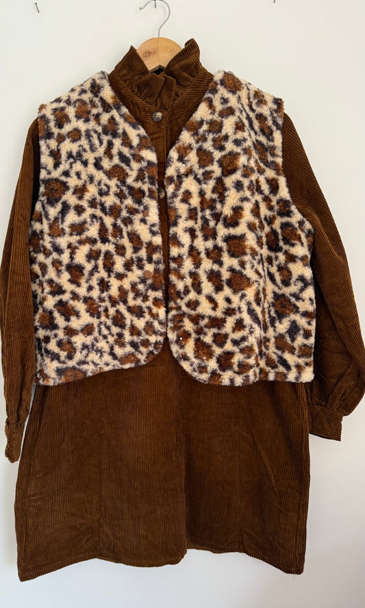 Gilet sans manches imprimé léopard beige