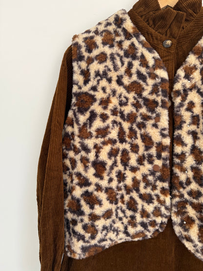 Gilet sans manches imprimé léopard beige