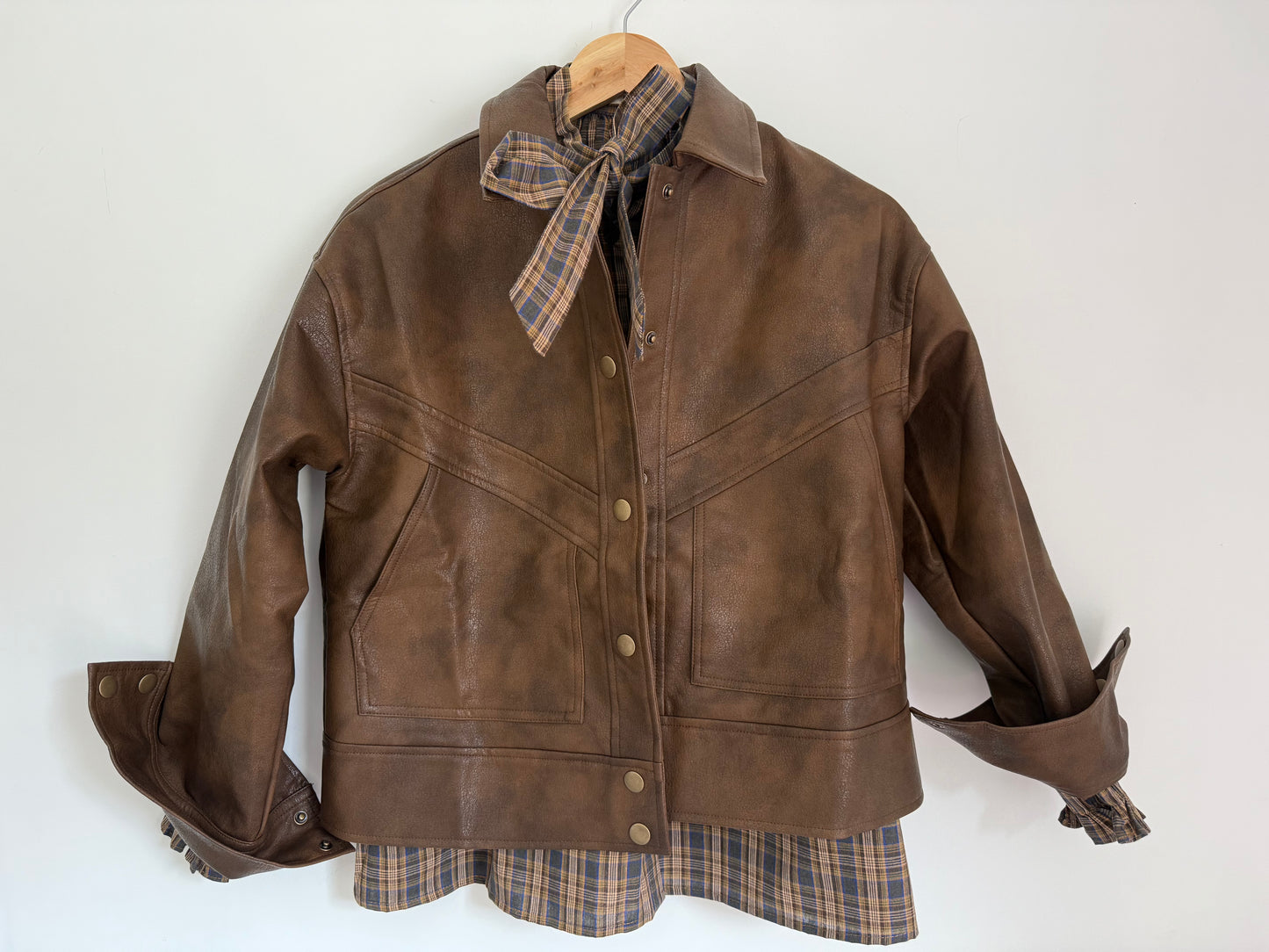 Veste simili cuir marron