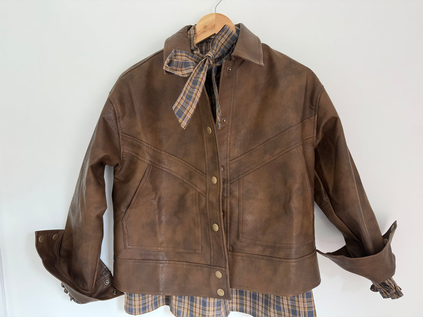 Veste simili cuir marron