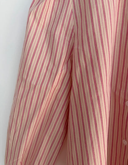 Blouse avec col volant crème rayée rose