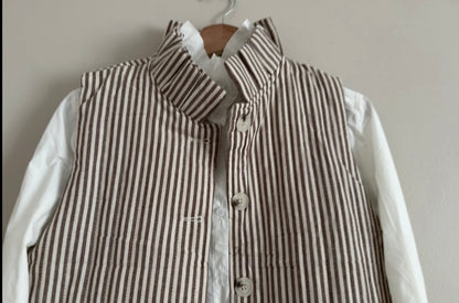 Gilet matelassé sans manches crème rayé marron