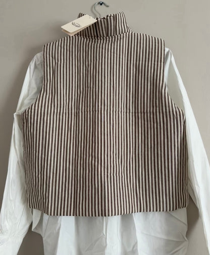 Gilet matelassé sans manches crème rayé marron
