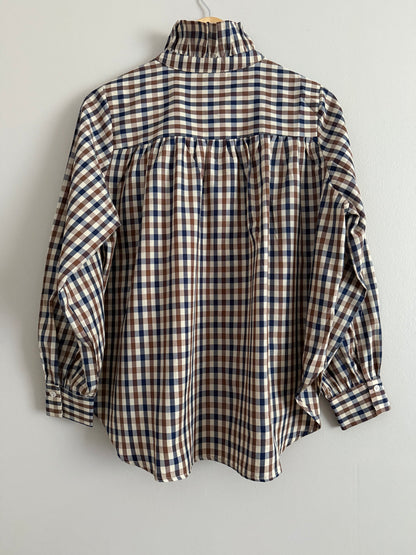 Chemise avec col à carreaux camel/beige/bleue marine