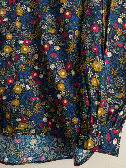 Chemise avec col imprimé fleuri bleue marine