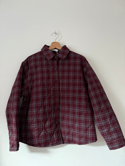 Veste chemise matelassée bordeaux à carreaux